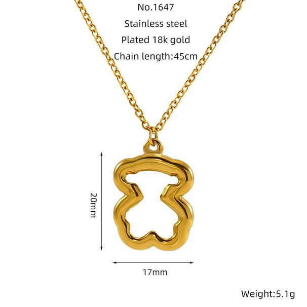 Titanium Steel Jewelry Hollow Three Dimensional Bear Necklace Female K Gold Light Luxury Niche Necklace Advanced Clavicle Chain_ipsvogv.com