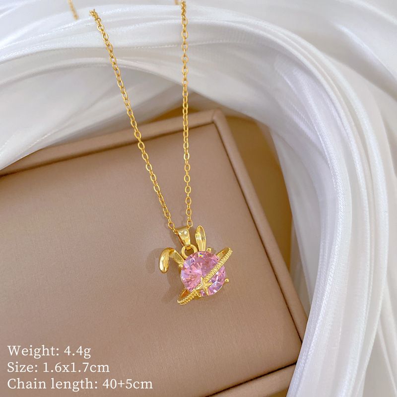 Titanium Steel 【 】 Pink Rabbit Light Luxury Temperament Gorgeous Full Diamond Necklace Women's Versatile Collarbone 【 】_ipsvogv.com