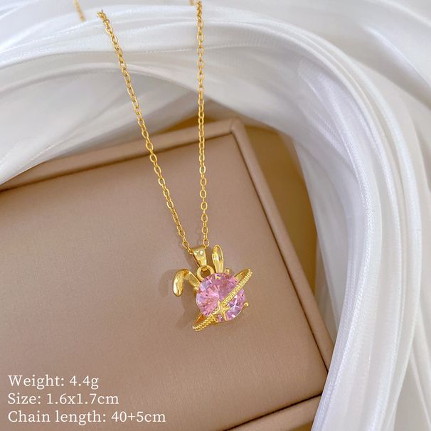 Titanium Steel 【 】 Pink Rabbit Light Luxury Temperament Gorgeous Full Diamond Necklace Women's Versatile Collarbone 【 】_ipsvogv.com