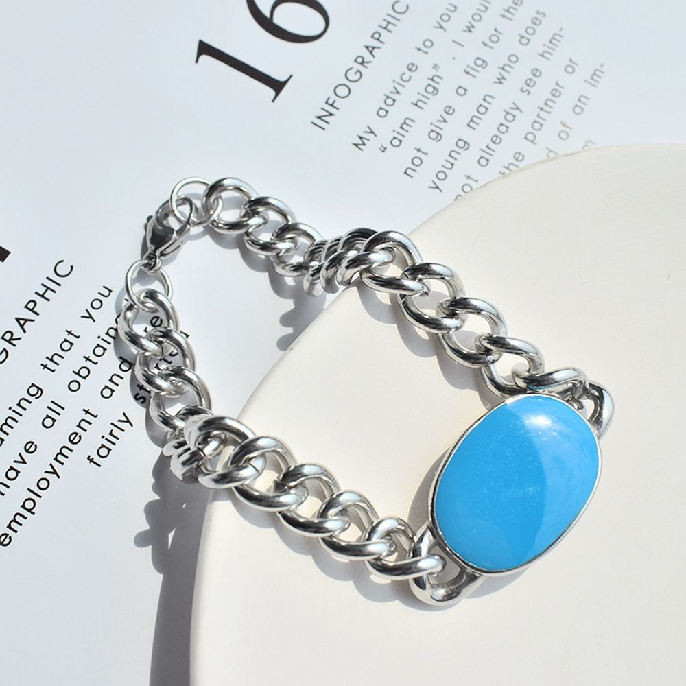 Indian Style For Men Stainless Steel Cuban Chain Blue Resin Salman Khan Bracelet_ipsvogv.com
