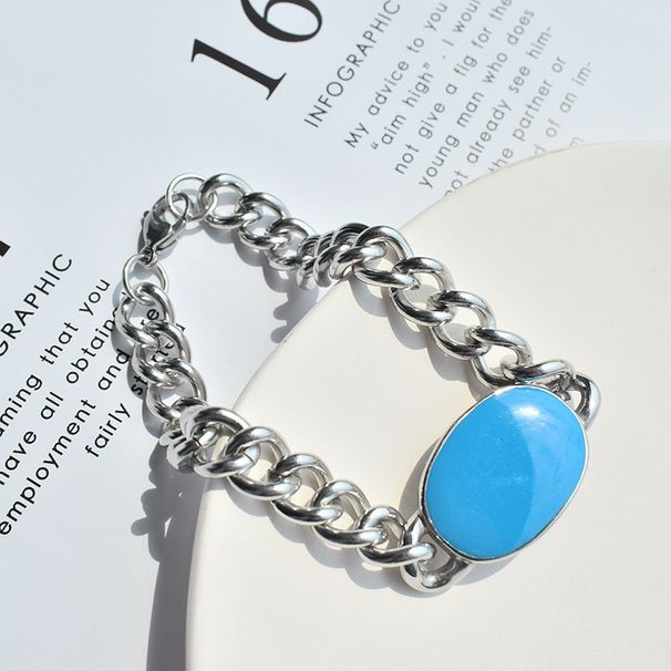 Indian Style For Men Stainless Steel Cuban Chain Blue Resin Salman Khan Bracelet_ipsvogv.com