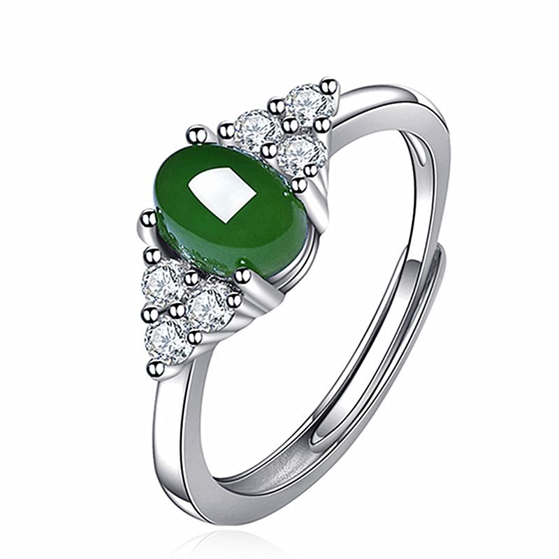 Classic Open Temperament Inlaid Chalcedony Crystal Clear Plain Green Hetian Jade Ring_ipsvogv.com