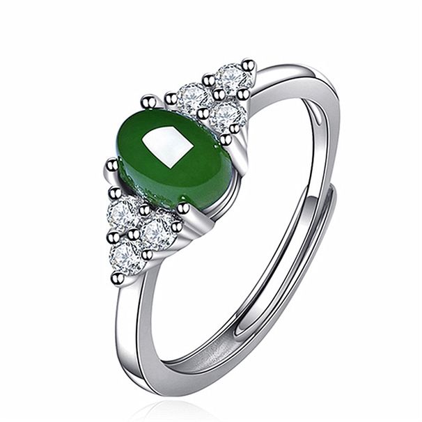 Classic Open Temperament Inlaid Chalcedony Crystal Clear Plain Green Hetian Jade Ring_ipsvogv.com