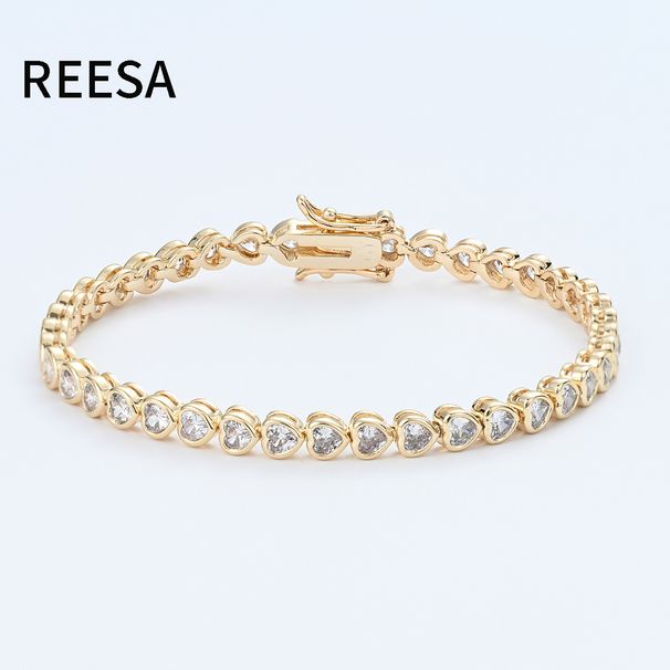 Trendy Heart-Shaped Bracelet Single Row Full Zircon Tennis Chain Hip-Hop Accessory_ipsvogv.com