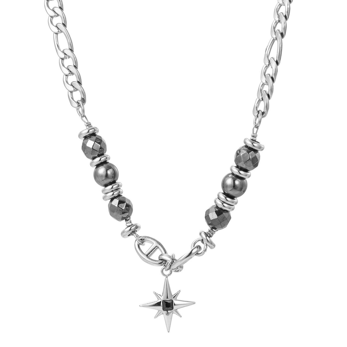 Original light luxury versatile fantasy color beads obsidian star shine titanium steel necklace men's clavicle trend short high end hip hop necklace_ipsvogv.com