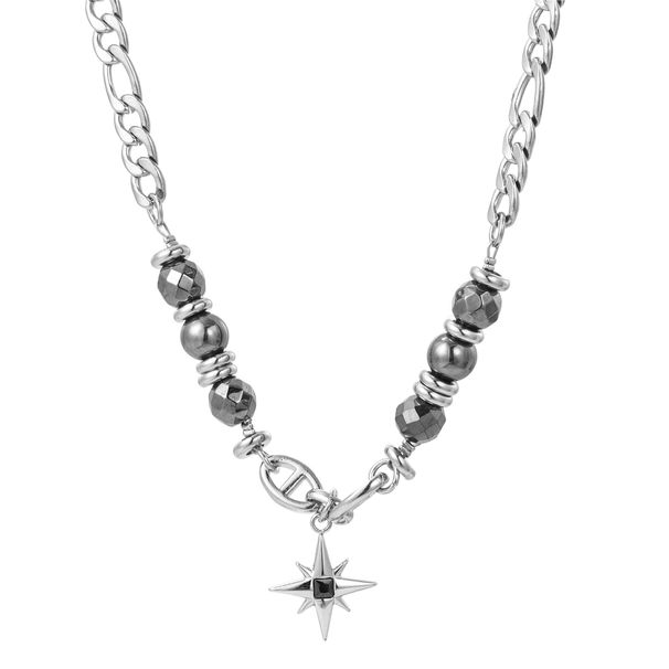 Original light luxury versatile fantasy color beads obsidian star shine titanium steel necklace men's clavicle trend short high end hip hop necklace_ipsvogv.com