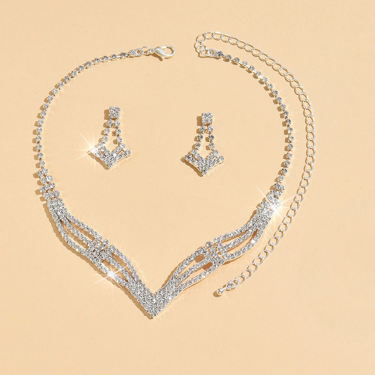 BRILLIANT CLAW - Full Diamond Wedding Jewelry Set (Claw Chain Necklace & Earrings, Luxury)_ipsvogv.com