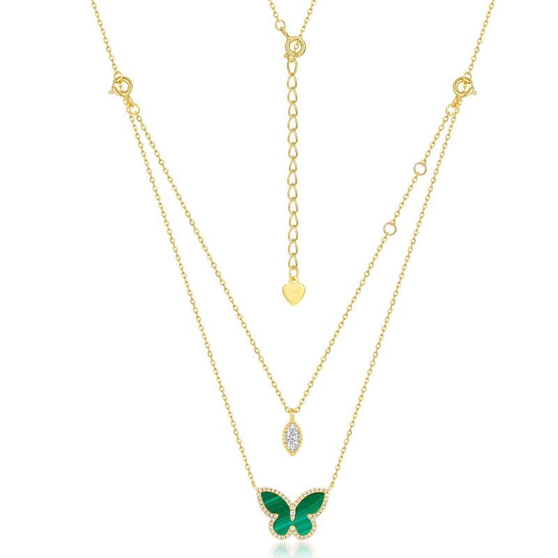 Green Malachite Necklace Forest Style S925 Sterling Silver Butterfly Necklace Bracelet Necklace Double Wear_ipsvogv.com