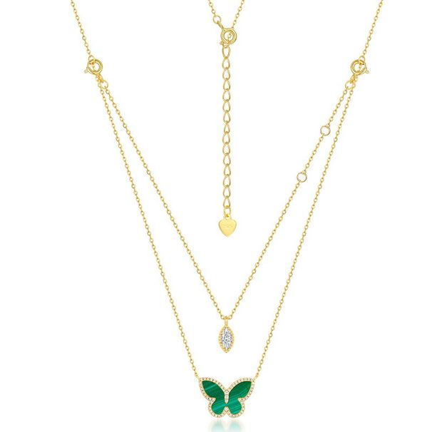 Green Malachite Necklace Forest Style S925 Sterling Silver Butterfly Necklace Bracelet Necklace Double Wear_ipsvogv.com