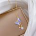 Blue 【 】 Butterfly Pearl Light Luxury Charm Gorgeous Full Diamond Necklace Women's Versatile Clavicle Chain Titanium 【 】_ipsvogv.com