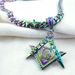 Rhinestone Pendant Necklace 9mm Width Iridescence Mens Women Freemasonry Masonic Mason Stainless Steel_ipsvogv.com