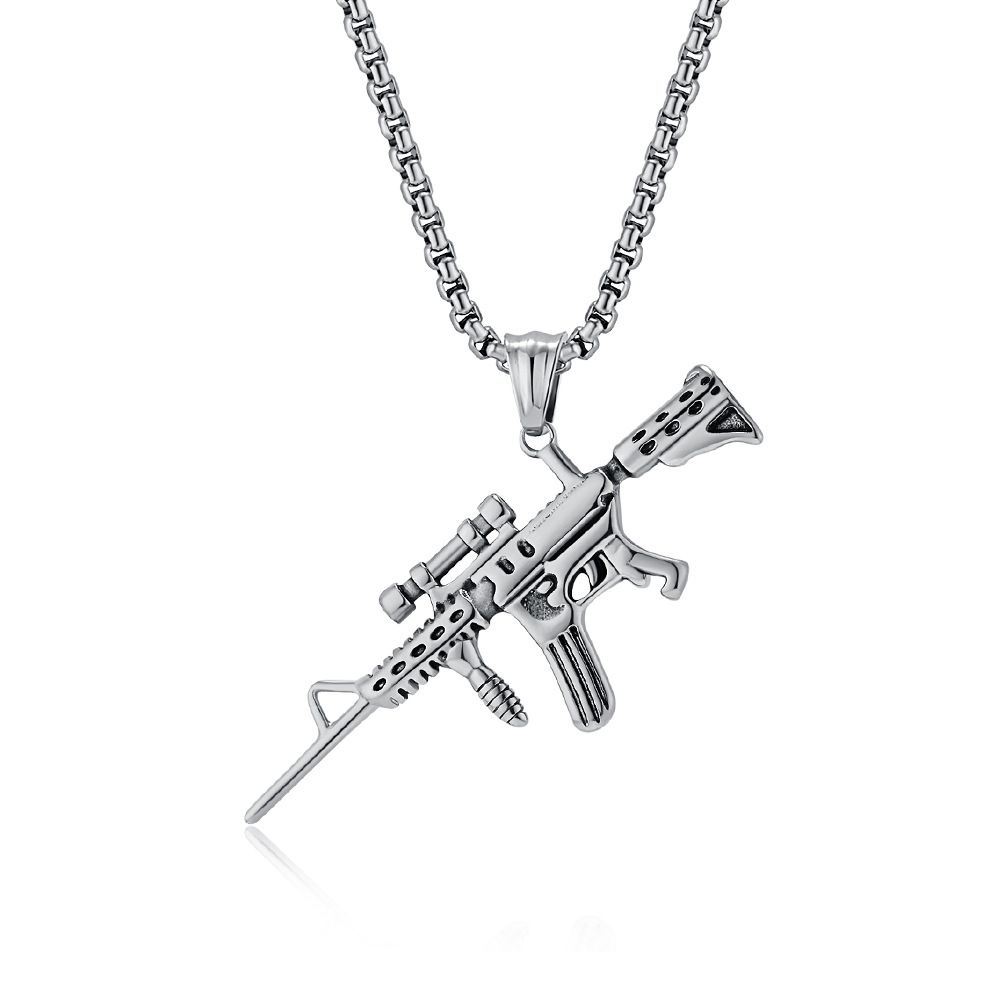 M416 assault rifle retro hip hop titanium steel necklace firearms hobby wear niche personality pendant_ipsvogv.com
