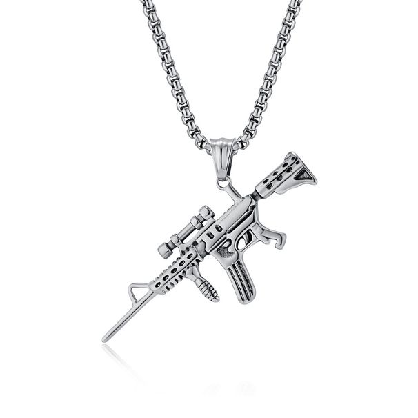 M416 assault rifle retro hip hop titanium steel necklace firearms hobby wear niche personality pendant_ipsvogv.com