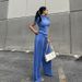 Women's Clothing slim T-shirt high waist blue pleated mopping pants casual _ipsvogv.com