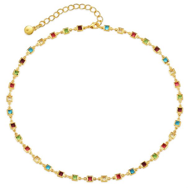 Yiwu Jewelry Square Colored Zircon Creative Niche Design Versatile Handmade Bead Genuine Gold Necklace_ipsvogv.com