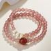 Natural Strawberry White Crystal Double Circle Bracelet Peach Blossom Pink Fashion Women's Novice String Jewelry_ipsvogv.com