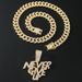 Hip Hop Alloy New NEVER GIVE UP Letter Full Diamond Pendant Cuban Necklace_ipsvogv.com
