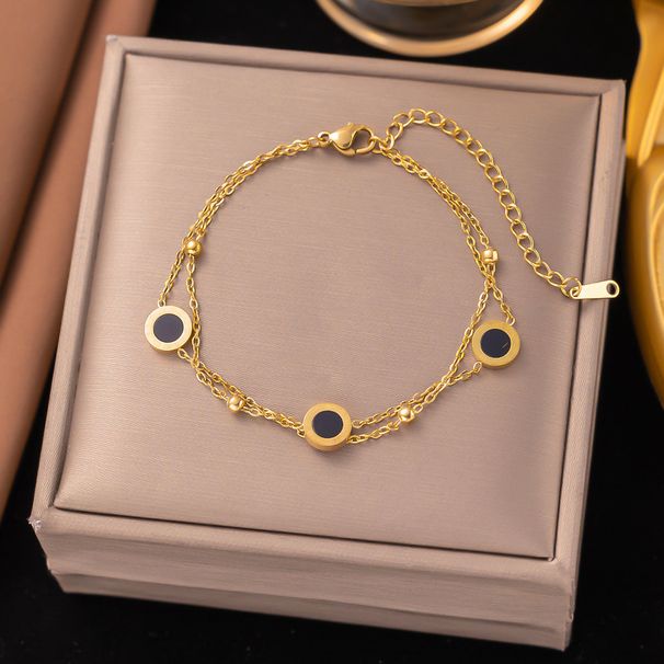 INS Versatile Fashion Titanium Steel Non Fading Roman Round Double Layer White Black Shell Necklace Bracelet Foot Chain_ipsvogv.com