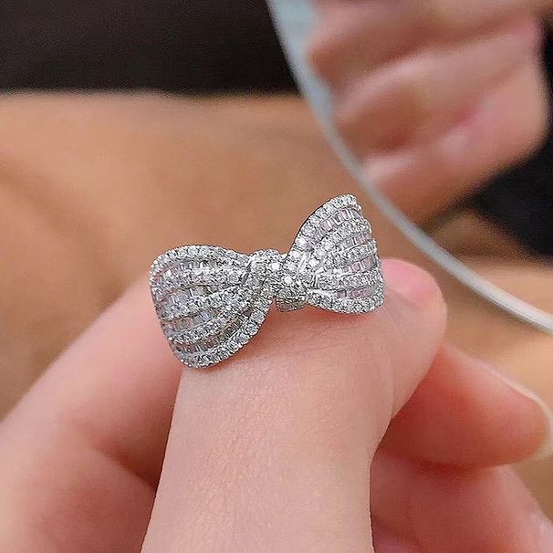 Fashionable Ins Minimalist Style Light Luxury Niche Bow Ring, Micro Inlaid Zircon Fashion Accessory_ipsvogv.com