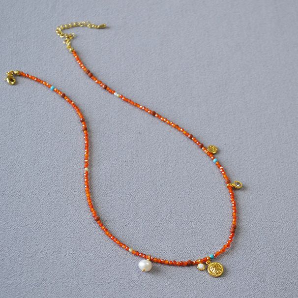 French Niche Design, Artistic Red Bead Asymmetrical Gold Coin Pendant, Simple Temperament Necklace, Collarbone Chain_ipsvogv.com