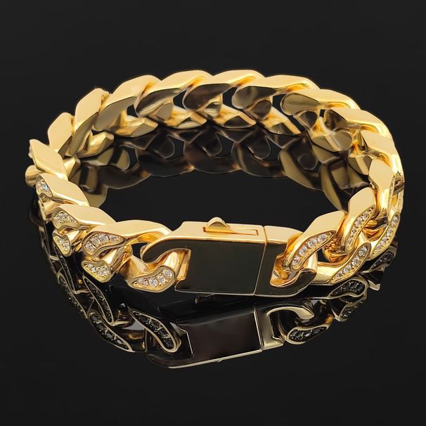 Men's Jewelry Gold Diamond Cuban Bracelet Jewelry Hip Hop Trend Brand Full Diamond Bracelet Stainless Steel_ipsvogv.com