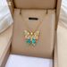 【 Titanium Steel 】 Necklace Earring Light Luxury Full Diamond Blue Bow Personalized Temperament Banquet Earrings Set_ipsvogv.com