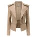 Women's leather jacket Long sleeve PU short jacket with hem removable jacket biker jacket_ipsvogv.com