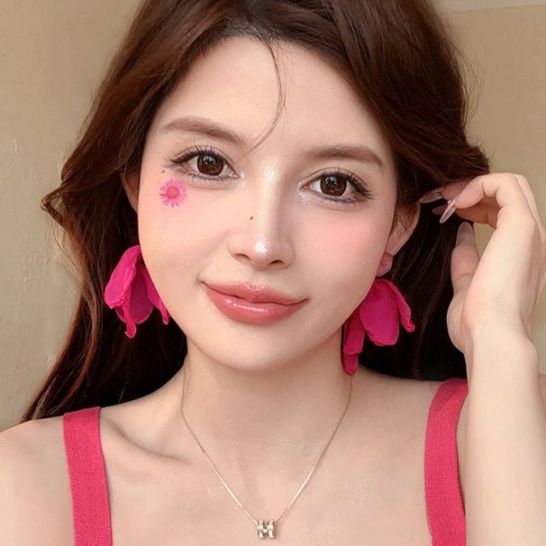 Unisex Pink Sweet Heart Chiffon Petal Earrings Super Fairy Holiday Style Photo Earrings Square Round Face Earring Accessories_ipsvogv.com