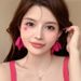 Unisex Pink Sweet Heart Chiffon Petal Earrings Super Fairy Holiday Style Photo Earrings Square Round Face Earring Accessories_ipsvogv.com