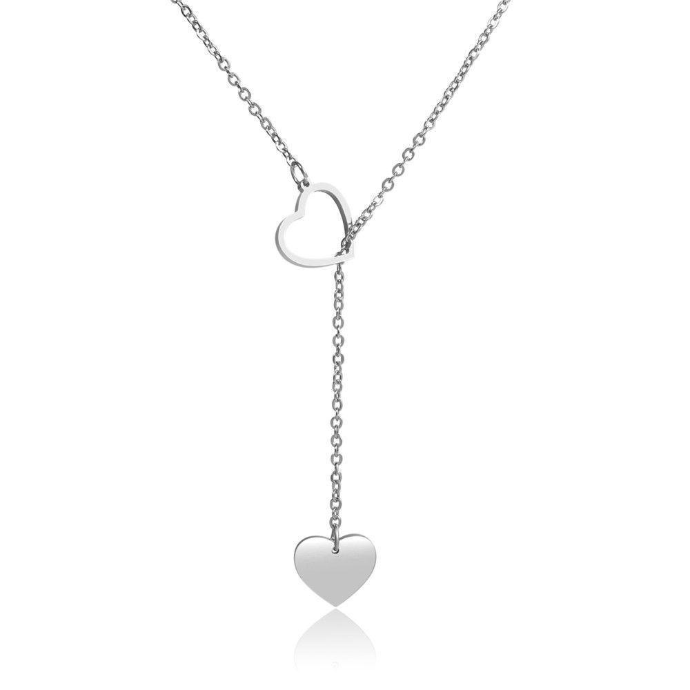 Titanium Steel Heart Shaped Clavicle Chain Creative Simple Peach Heart Love Pendant Women's Y Shaped Stainless Steel Necklace_ipsvogv.com