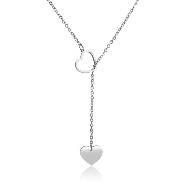 Titanium Steel Heart Shaped Clavicle Chain Creative Simple Peach Heart Love Pendant Women's Y Shaped Stainless Steel Necklace_ipsvogv.com