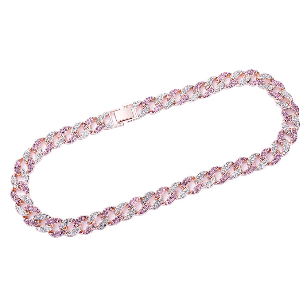 Unisex Popular Cuban Chain Jewelry Full Diamond Necklace Personality Hip Hop Jewelry 3A Rhinestone Versatile Multi Color Men's Necklace_ipsvogv.com