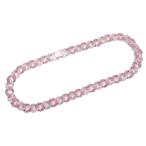 Unisex Popular Cuban Chain Jewelry Full Diamond Necklace Personality Hip Hop Jewelry 3A Rhinestone Versatile Multi Color Men's Necklace_ipsvogv.com