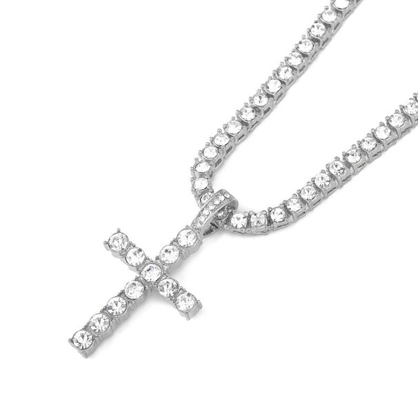 Hip Hop Necklace Cross Pendant With 4MM Tennis Chain Trendy Men's Personalized Jewelry_ipsvogv.com
