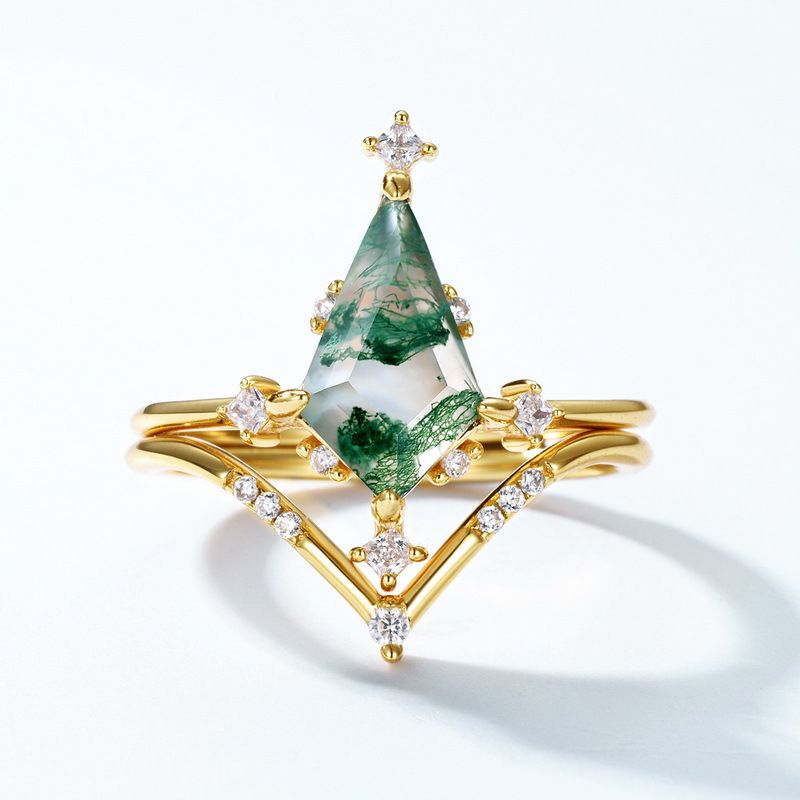 Green Moss Combination Ring Female S925 Silver Personality Unique Water Grass Agate Ring Light Luxury_ipsvogv.com