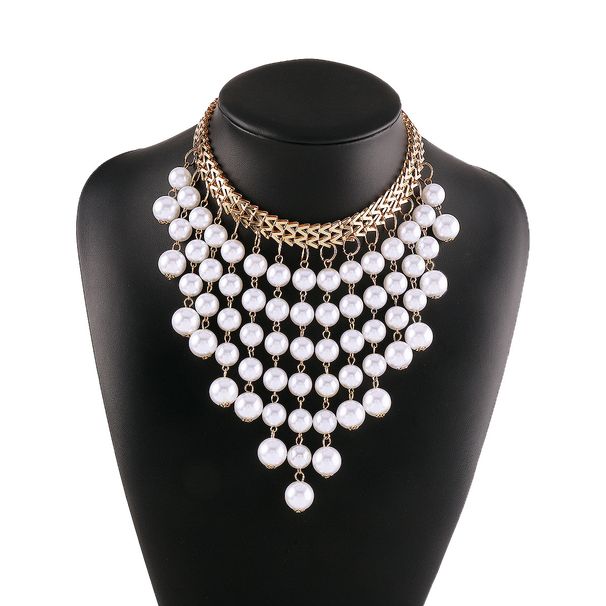 N11236 pearl tassel necklace fashionable personality exaggerated heavy industry choker collarbone chain_ipsvogv.com