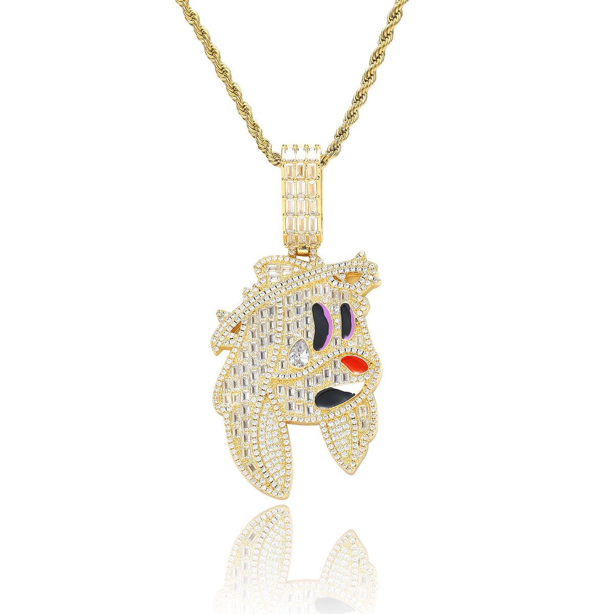 Unisex New Cartoon Rabbit Pendant Hip Hop Personality Trend Men's Micro Inlaid T Square Zircon Hip Hop Necklace_ipsvogv.com