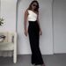 Women's Clothing fashion solid color oblique collar slim fit top high waist wide leg pants suit_ipsvogv.com