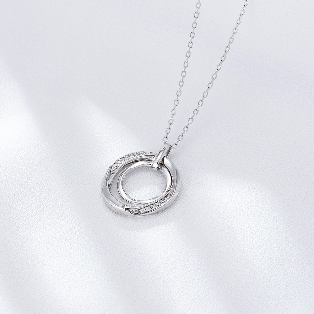 Women's Jewelry S925 Sterling Silver Diamond Necklace Retro Luxury High End Simple Style Design Double Ring Circle Clavicle Necklace_ipsvogv.com
