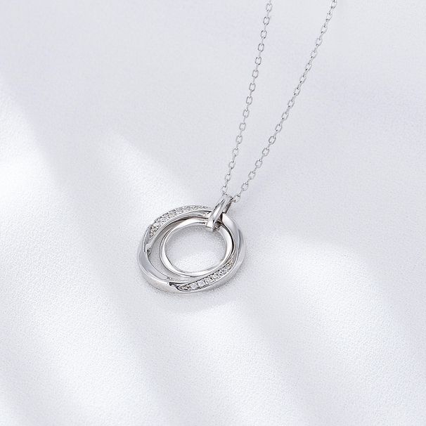 Women's Jewelry S925 Sterling Silver Diamond Necklace Retro Luxury High End Simple Style Design Double Ring Circle Clavicle Necklace_ipsvogv.com