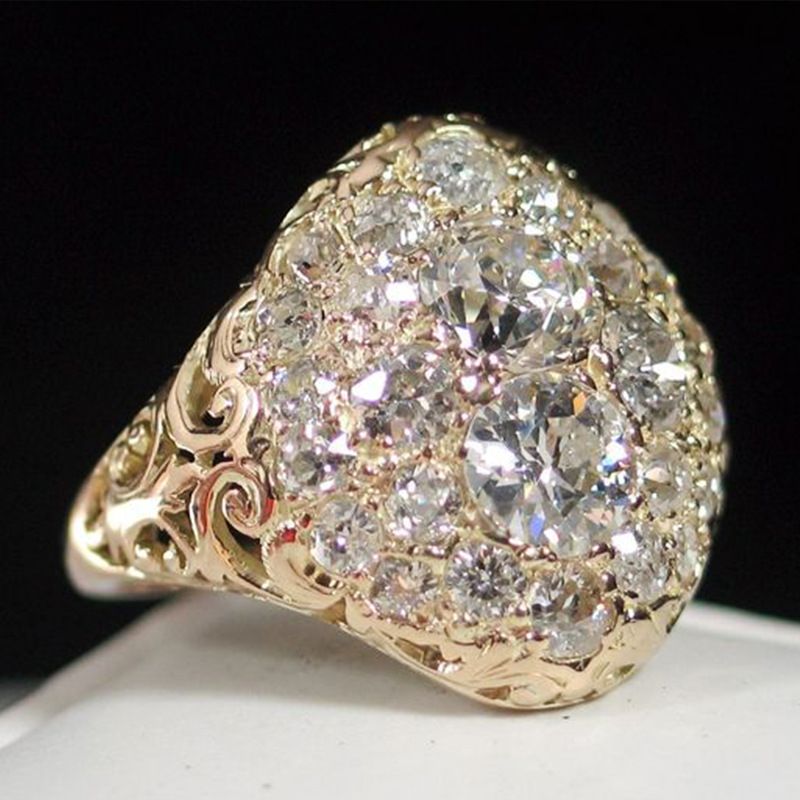Cao Shi's Exaggerated Hemispherical Women's Gold-plated Ring, Luxurious Copper Set Zircon Ring_ipsvogv.com