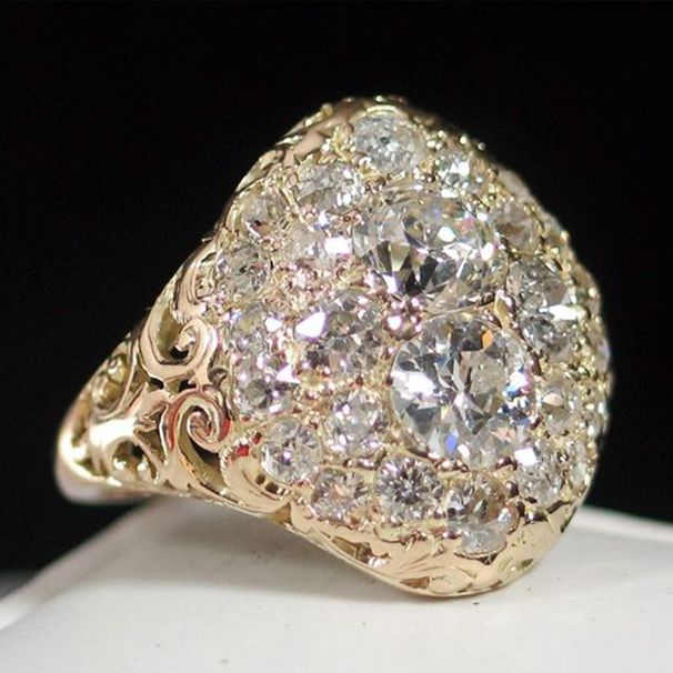 Cao Shi's Exaggerated Hemispherical Women's Gold-plated Ring, Luxurious Copper Set Zircon Ring_ipsvogv.com