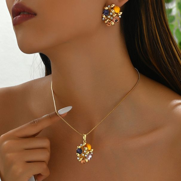 Geometric style women's inlaid long necklace jewelry set irregular earrings niche collarbone chain_ipsvogv.com