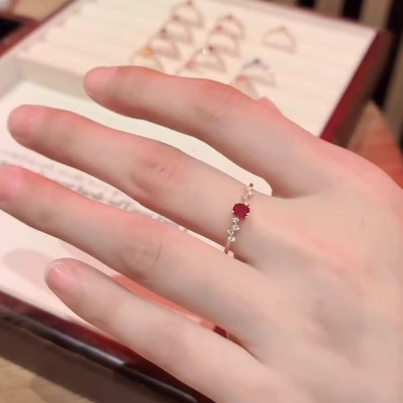 French Court Style Light Luxury Red Zircon For Women With A Niche Design, Vintage Fashion, Exquisite And Open Mouth Ring_ipsvogv.com