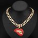 Trendy Hip-hop Alloy Carved Red Lips Full Of Diamonds Sexy Mouth Pendant Cuban Chain Necklace_ipsvogv.com