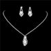 Simple Silver Zircon Necklace & Earrings Set - Women's Elegant Pendant Jewelry (Wholesale Bridal Gift, White Inlaid)_ipsvogv.com