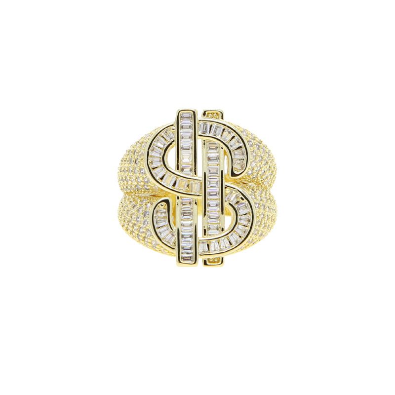 Men's Hip Hop Dollar Sign Ring - Geometric Design Cubic Zirconia Studded Brass Statement Ring Hip Hop Street Trend Men's Ring Ring_ipsvogv.com