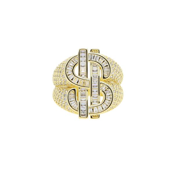 Men's Hip Hop Dollar Sign Ring - Geometric Design Cubic Zirconia Studded Brass Statement Ring Hip Hop Street Trend Men's Ring Ring_ipsvogv.com