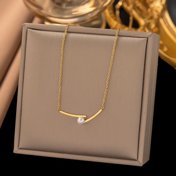 Elegant And Minimalist Cross Pearl Titanium Steel Necklace, Women's Collarbone Chain, Summer New Style Necklace That_ipsvogv.com