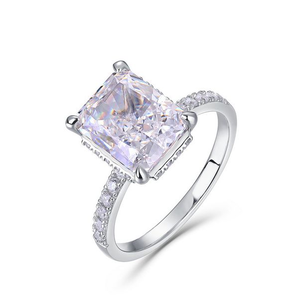 Super Flash S925 Silver Square Ring Ice Flower Cut High Carbon Diamond Ring Female Fashion Proposal Wedding Ring_ipsvogv.com